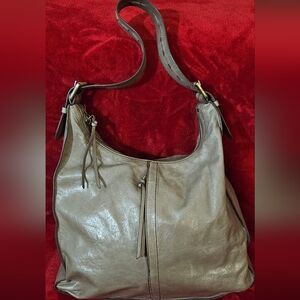 HOBO Gray Leather Satchel with Slouchy Silhouette